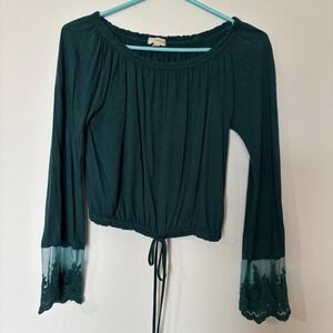 Ladies S Paper‎ + Tee gorgeous teal crop top ace sleeves and stretchy waist boho